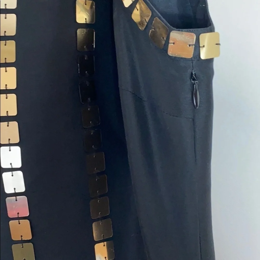 Tory Burch black silk gold sequins shift dress 2